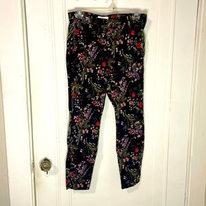 Size 6, high waisted, skinny fit, black pants with floral pattern